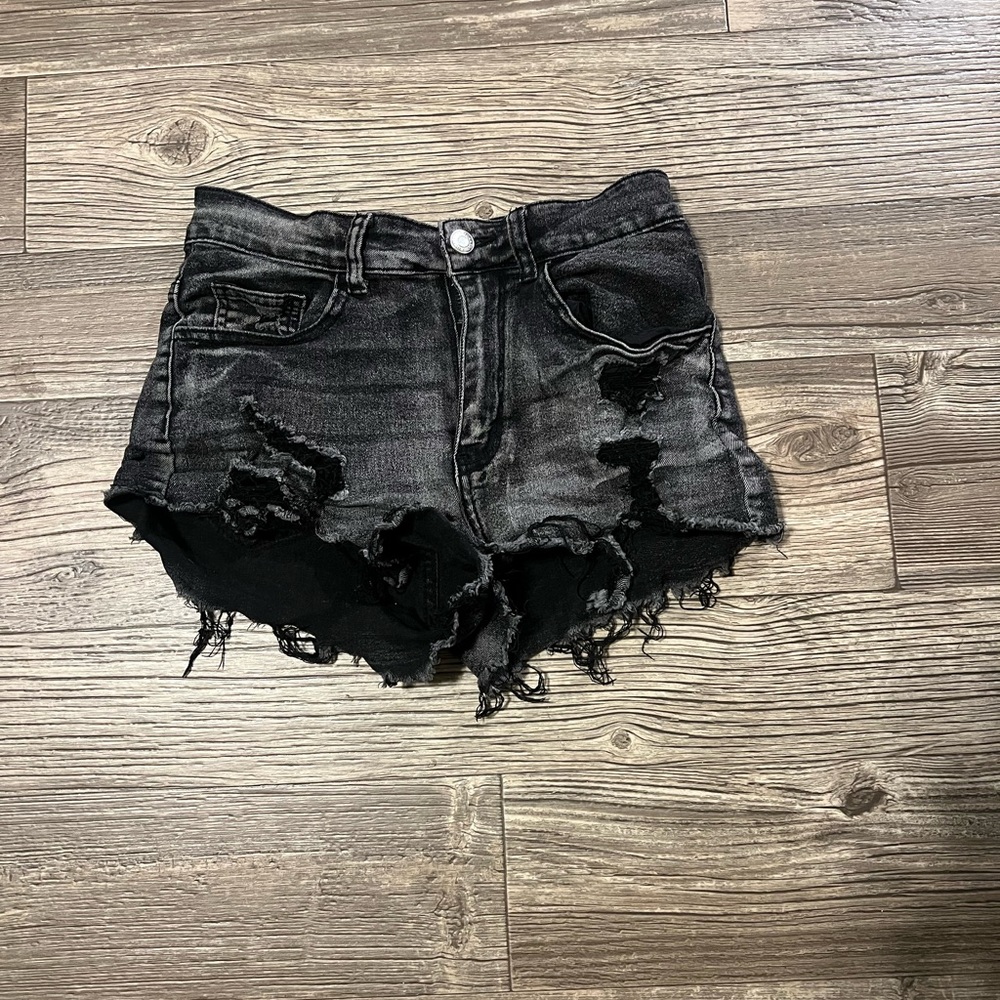 SHEIN Black Distressed Jean Shorts High-Waisted